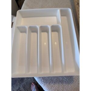 Madesmart White Plastic 6 Compartment Cutlery Tray Drawer Organizer 15x13x2.25